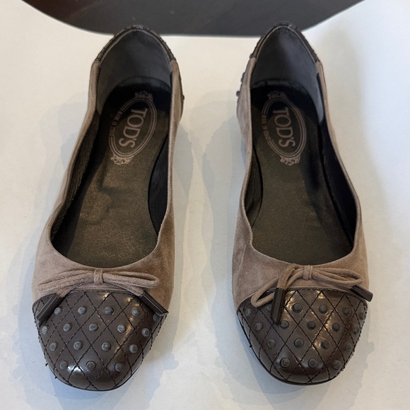 Tod's Shoes - Tod's Two-Tone Brown and Tan Suede Flats